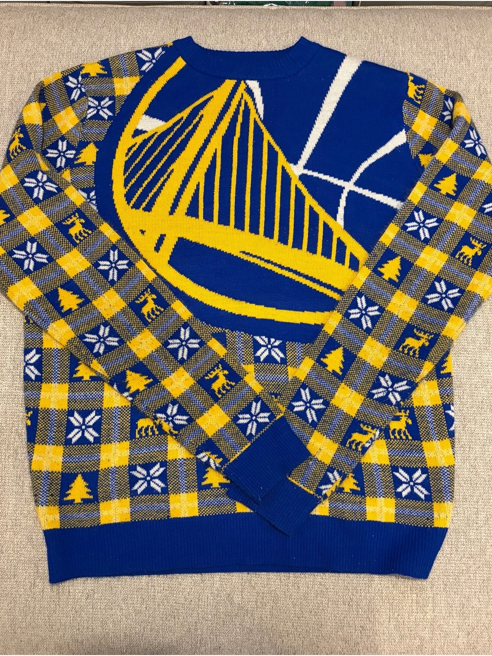 NBA Golden State Warriors Big Logo Plaid Ugly Christmas Sweater Size M